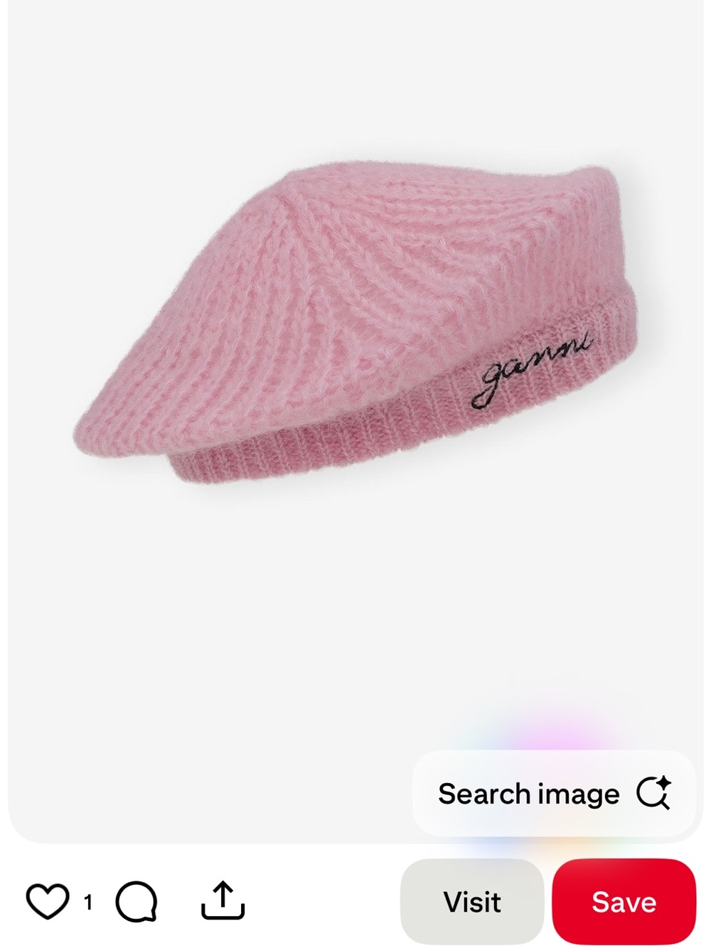 Ganni Pink Knit Beret with Embroidered Logo